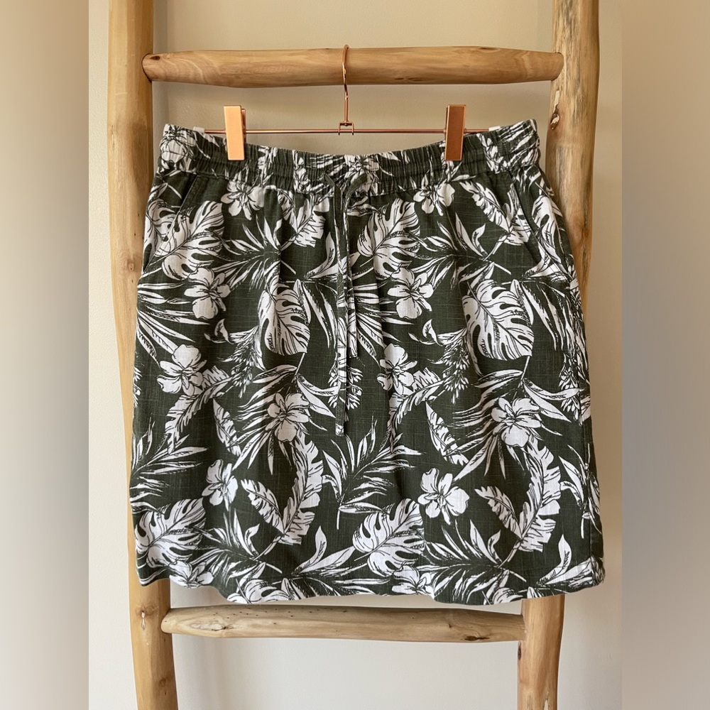 Kut from the Kloth Green Tropical Floral Palm Drawstring Mini Skirt Pockets M